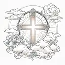 cross and rosses surrounded by clouds and sun rays  tattoo design idea