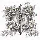 cross and rosses surrounded by clouds and sun rays  tattoo design idea