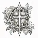 cross and rosses surrounded by clouds and sun rays  tattoo design idea