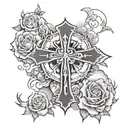 cross and rosses surrounded by clouds and sun rays  tattoo design idea