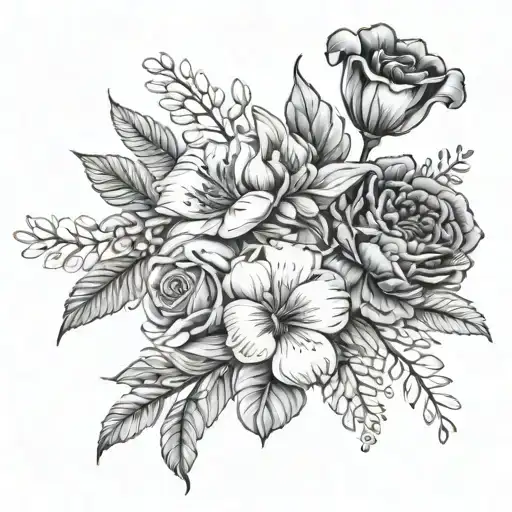 July October November birth flower bouquet tattoo design idea