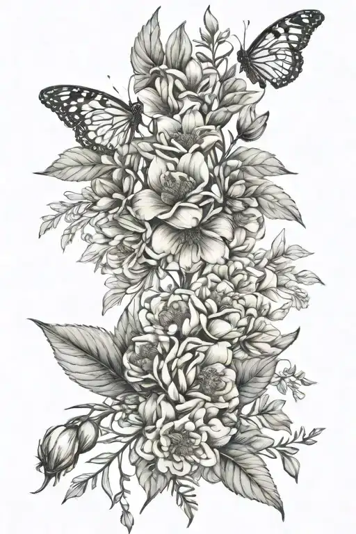 July October November birth flower bouquet tattoo design idea