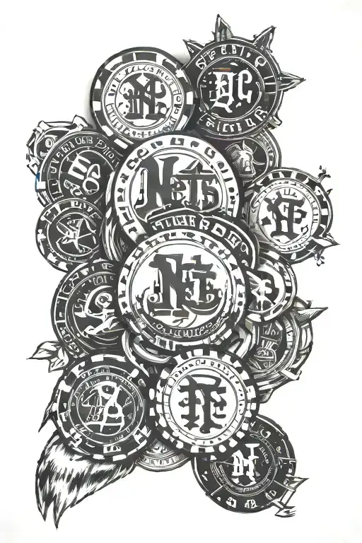 NY Mets, NY Jets, Buffalo Sabres, Denver Nuggets, ECU, Poker chips and pocket A's tattoo design idea