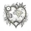 crystal heart with map of Australia and thailand and africa tattoo design idea