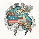 crystal heart with map of Australia and thailand and africa tattoo design idea