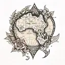 crystal heart with map of Australia and thailand and africa tattoo design idea