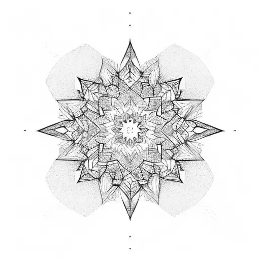 Geometric snowflakes with mountain  tattoo design idea