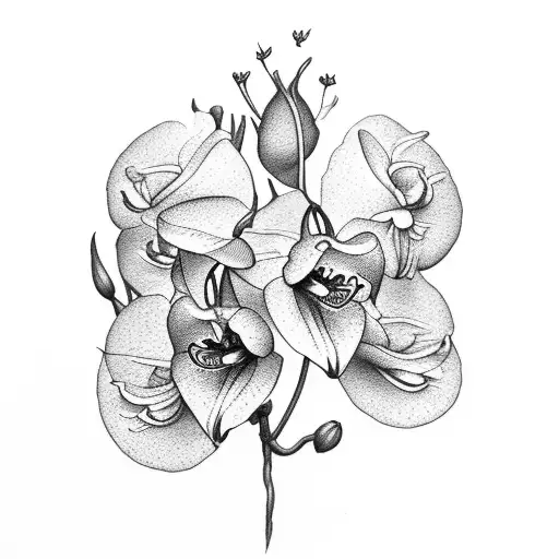 Bouqutet of flowers, Cooktown orchid, bird of paradice, wattle,  tattoo design idea