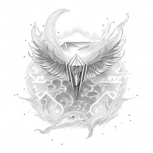 sun sea wings tattoo design idea