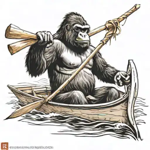 the tattoo was sent to the leader in an orange uniform, and a strong gorilla rowing the oars tattoo design idea