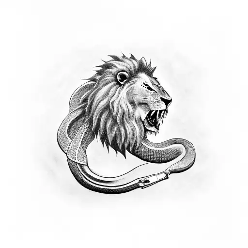 snake eating lion tattoo design idea