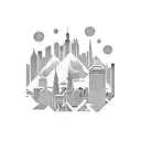 Turntable with a city skyline inside tattoo design idea