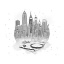 Turntable with a city skyline inside tattoo design idea