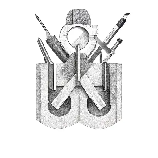 Create a new-school design featuring a carpenter's tools transforming into a tank tattoo design idea