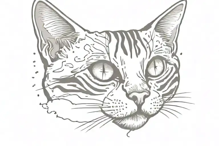delicate skeleton like tattoo of tabby cat with a slightly gooey left eye tattoo design idea