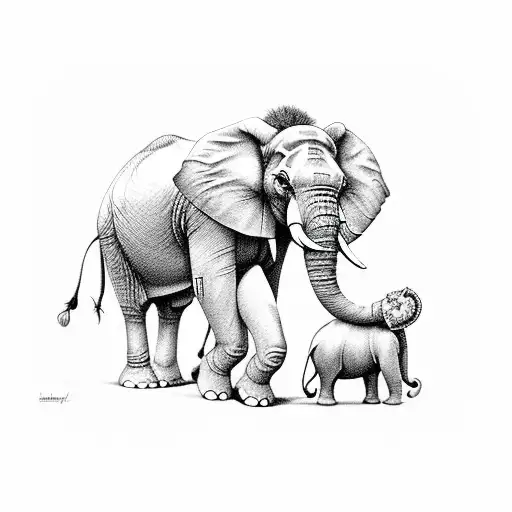 Elephant and Lion tattoo design idea