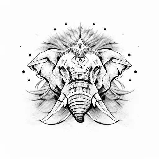 Elephant face and Lion face tattoo design idea