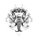 half Elephant face and half Lion face tattoo design idea