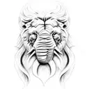 half Elephant face and half Lion face tattoo design idea