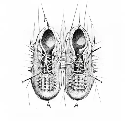 running shoes( spikes) held by hand like a balloon tattoo design idea