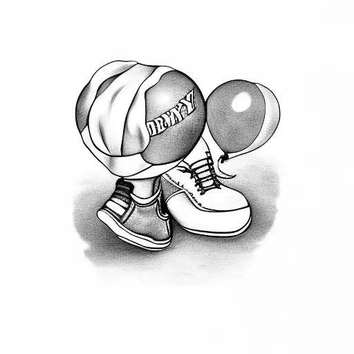 boy holding a balloon, but isntaed of balloon its a shoe tattoo design idea