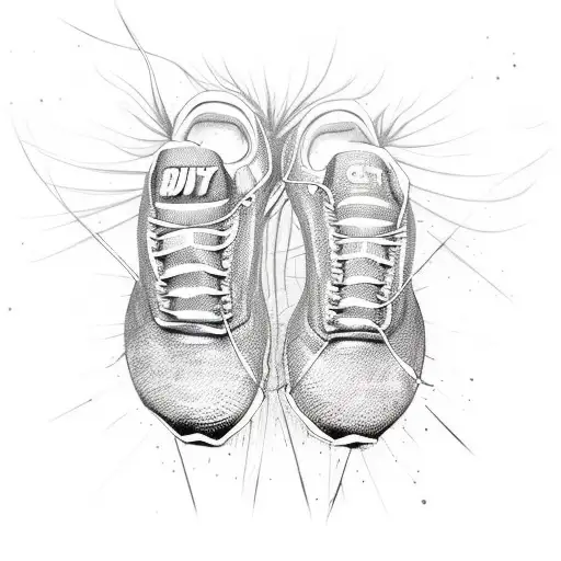 running shoes( spikes) held by hand like a balloon, signifying that running is lifting me up in life tattoo design idea