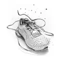 running shoes( spikes) held by hand like a balloon, signifying that running is lifting me up in life tattoo design idea