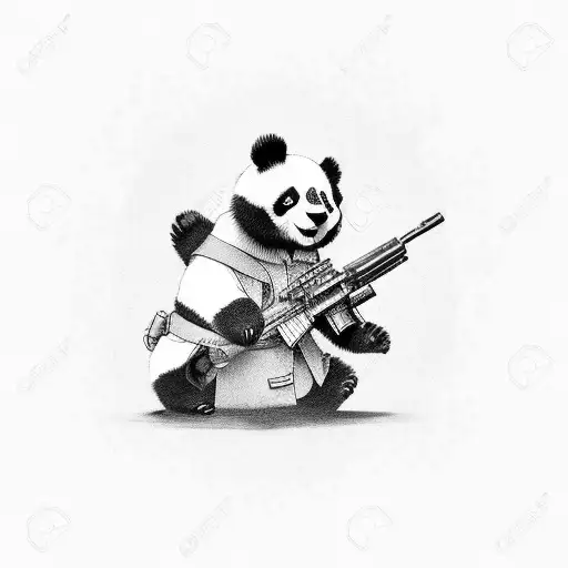 cute panda with gun in hands m416 tattoo design idea