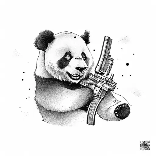 cute panda with gun in hands m416 tattoo design idea