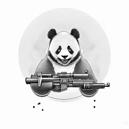 cute panda with gun in hands tattoo design idea