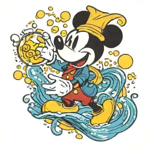 Sorcerer Mickey Caught In A Whirlpool But With A Giant Yellow Bubble Full Of Yellow Goo In The Center Of The Whirlpool. tattoo design idea