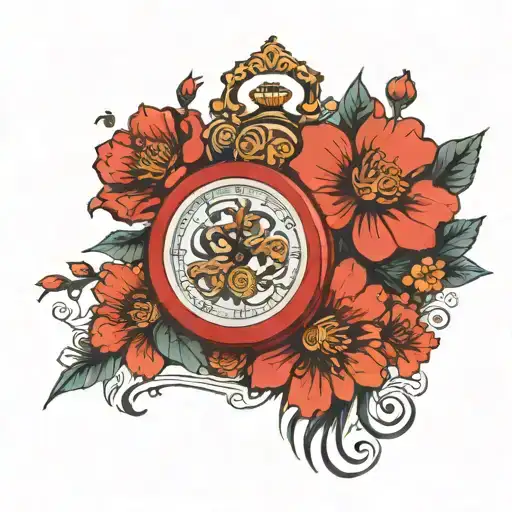 reloj de arena reloj de manecillas y reloj digital unido por un laso rojo tattoo design idea