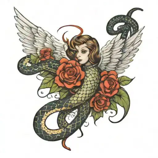 angel gon freecs and snake wrapped tattoo design idea