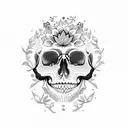 A dotwork skull adorned with vibrant floral patterns tattoo design idea