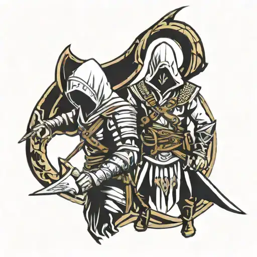 logo de assasin creed y skyrim tattoo design idea
