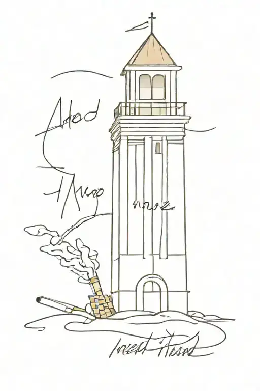 bell tower with a pack of cigarettes, with the writing next to it "i need more time just to make things right" tattoo design idea