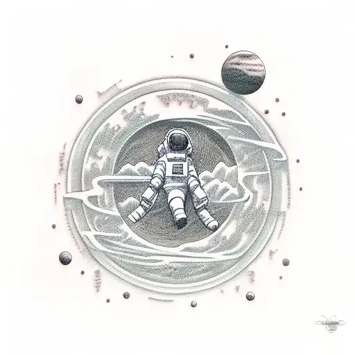 astronaut floating tattoo design idea