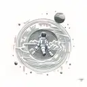 astronaut floating tattoo design idea