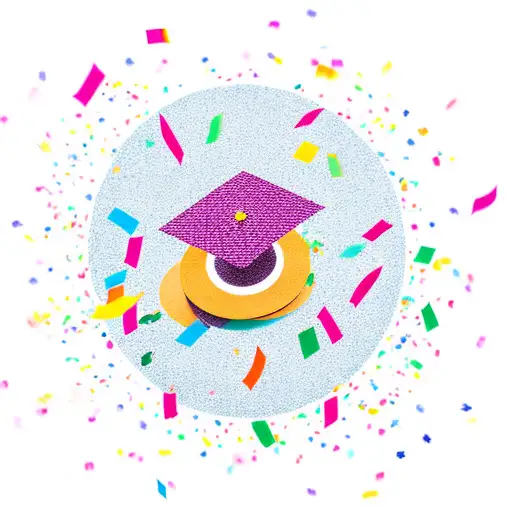 A stack of books with a graduation cap on top, surrounded by colorful confetti tattoo design idea