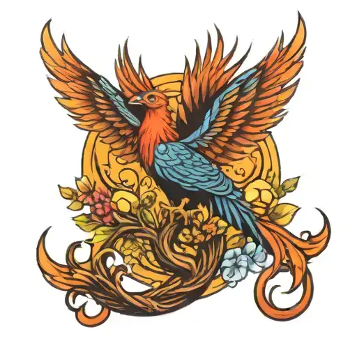 phoenix and tree of life intertwined tattoo design idea