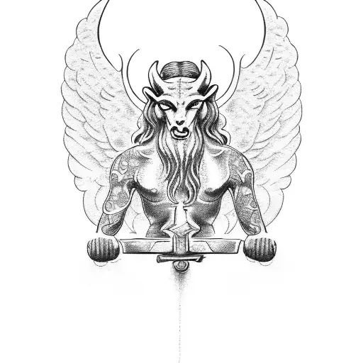 angel with arms raised mirror image of baphomet tattoo design idea