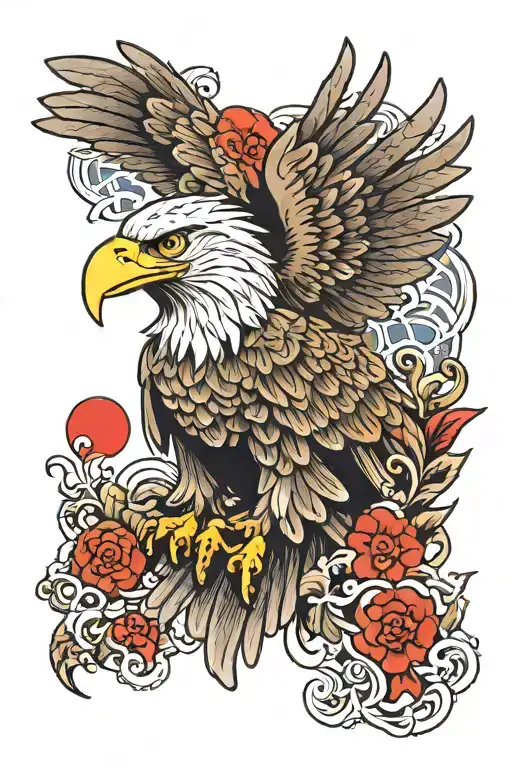 eagle with watch polish flag tattoo design idea