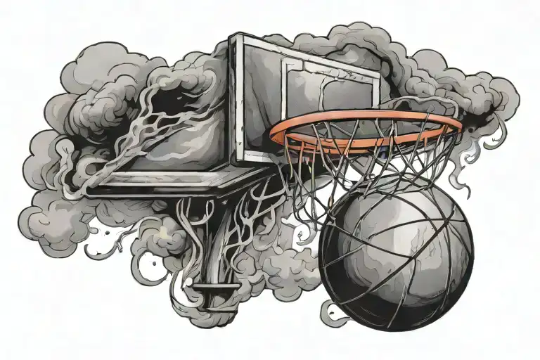 A basketball hoop made of smoke and clouds tattoo design idea