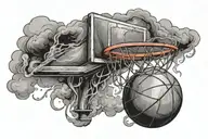 A basketball hoop made of smoke and clouds tattoo design idea