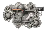 A basketball hoop made of smoke and clouds tattoo design idea