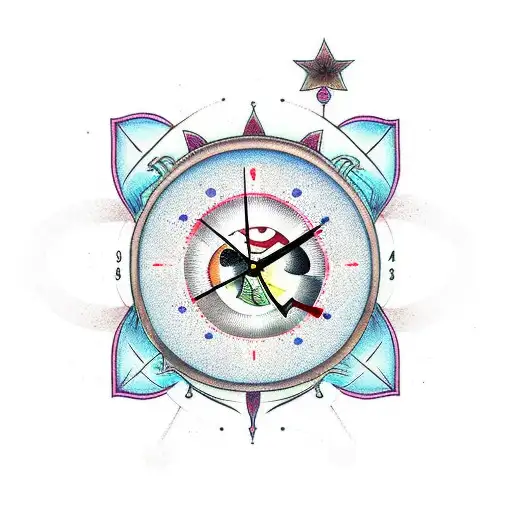 inside out clock with alchemy symbols tattoo design idea