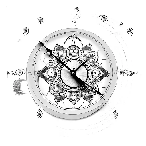 inverted clock with alchemy symbols tattoo design idea