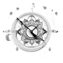 inverted clock with alchemy symbols tattoo design idea