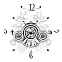 inverted clock with alchemy symbols tattoo design idea