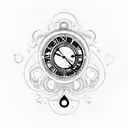 inverted clock with alchemy symbols tattoo design idea
